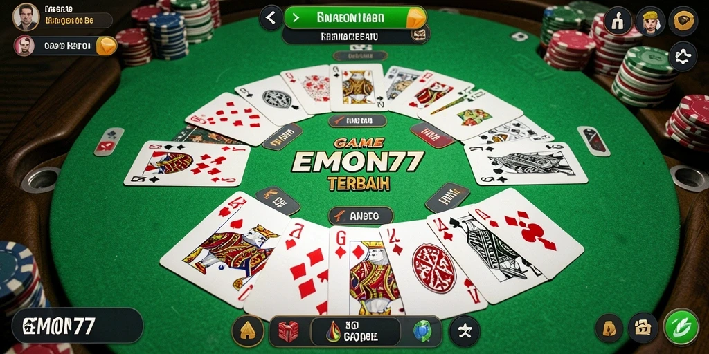 Screenshot utama EMON77 menampilkan gameplay Gaple yang seru dan kompetitif.