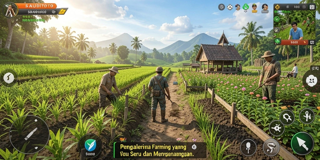 Screenshot gameplay menunjukkan keindahan kebun dan interaktivitas yang menyenangkan.